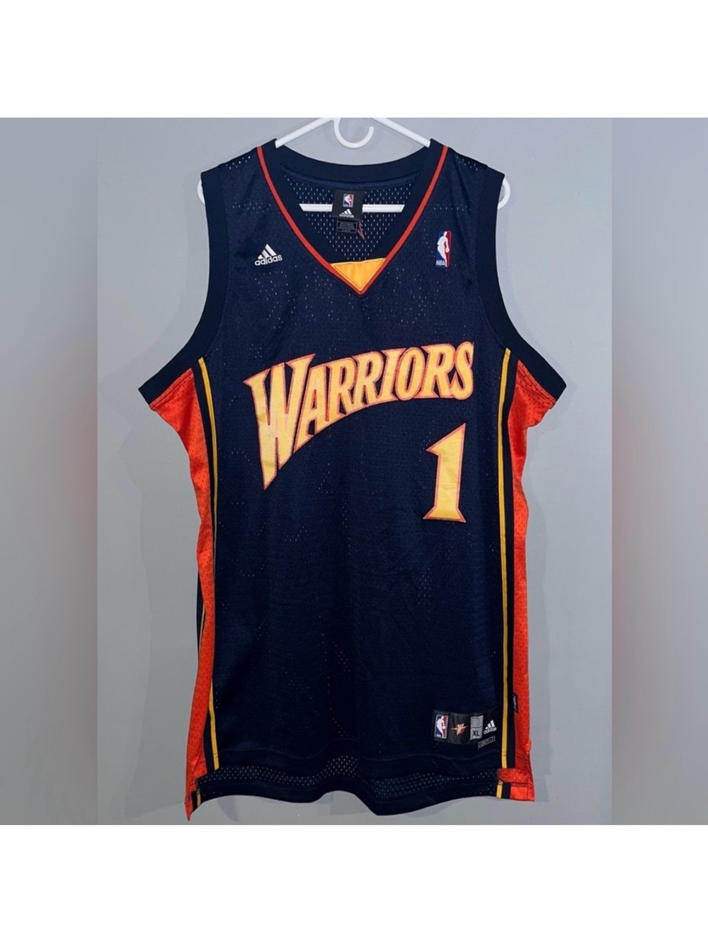 VINTAGE Golden State Warriors #1 adidas Authentic Blue Throwback NBA Jersey XL